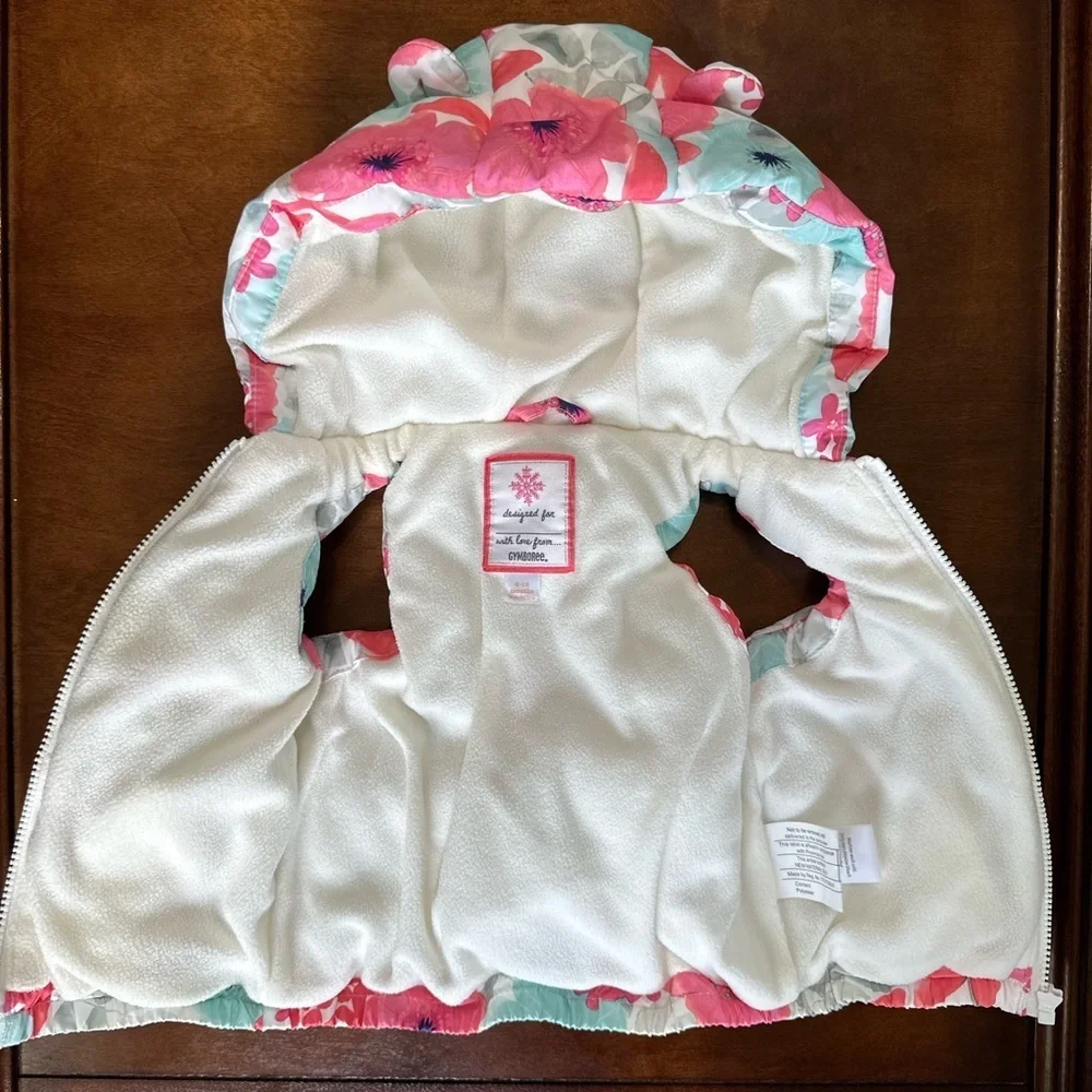 VTG Y2K Gymboree Floral Puffer Vest 6-12 Months Baby Girl Floral Hooded Zips